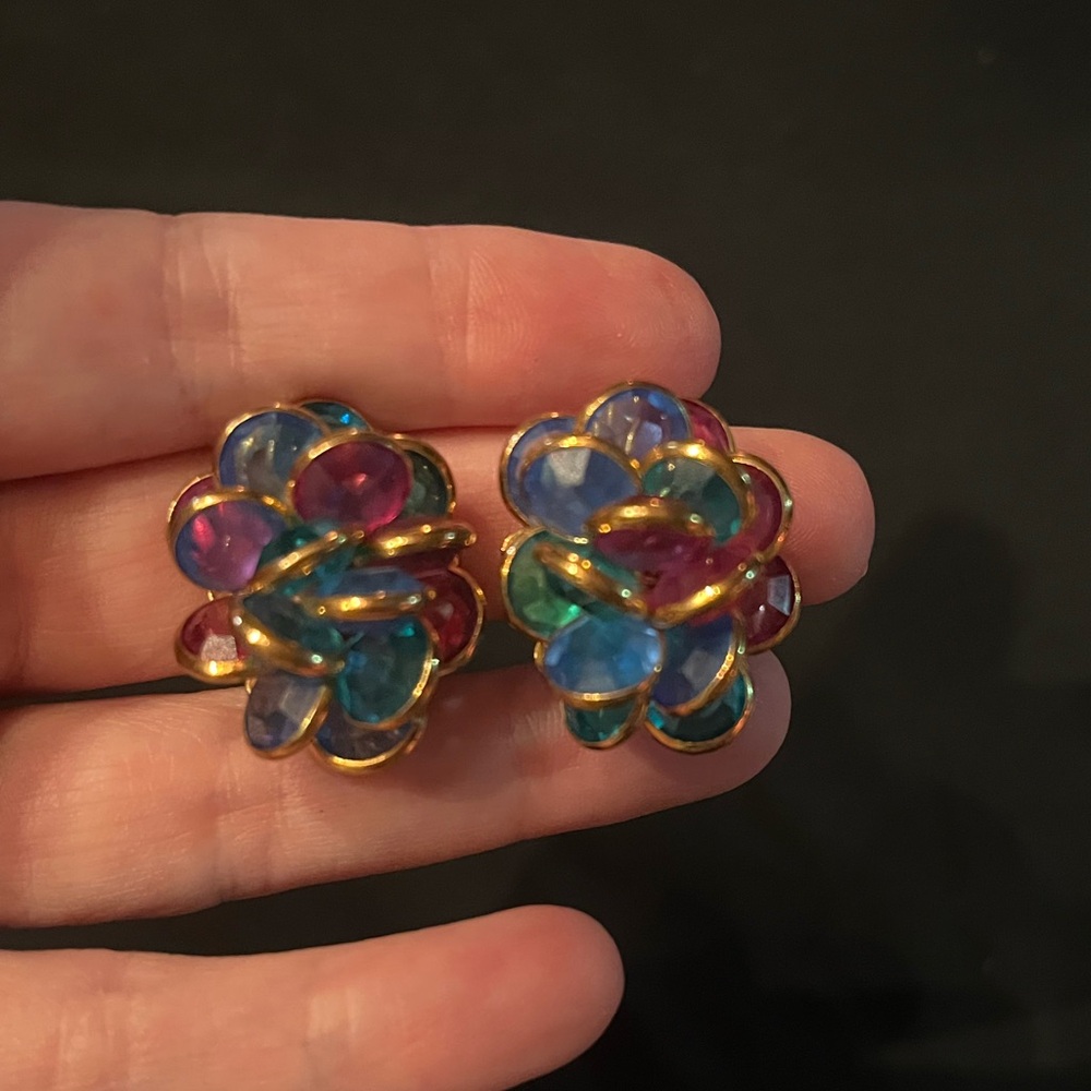 Vintage Swarovski Multicolor Cluster Clip on Earrings “savvy”